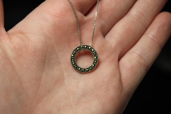 Sterling Silver Marcasite Open Circle Necklace 19… - image 7