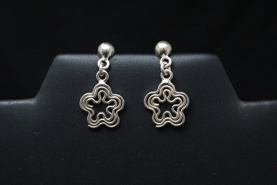 Sterling Silver Dangle Flower Earrings, Sterling F