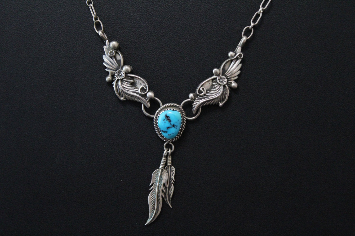 Navajo Turquoise Necklace, Native American Feather, Navajo Jewelry