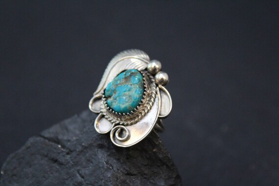 Sterling Silver Statement Ring,  Turquoise Leaf R… - image 2