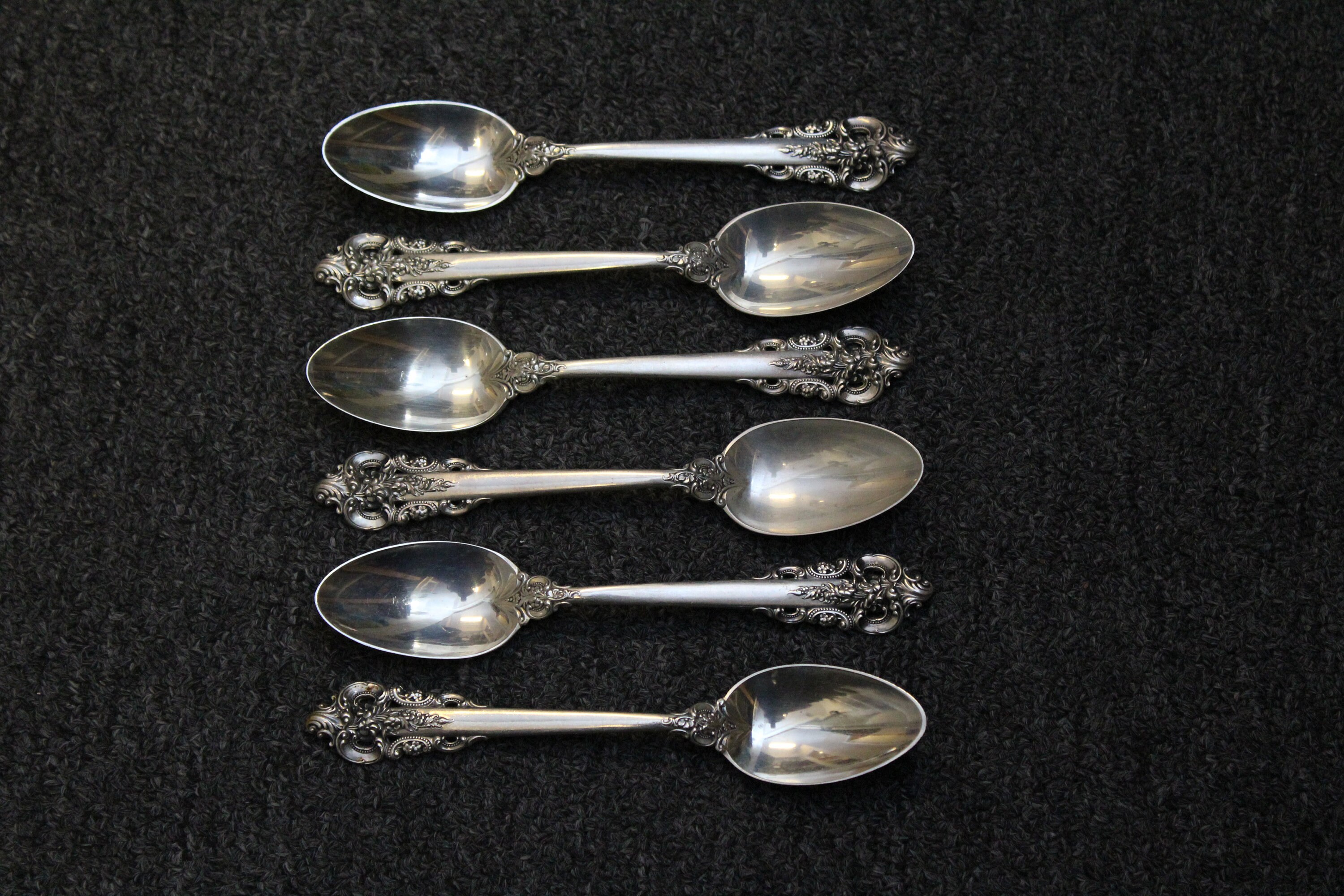 Set of 6 Sterling Silver Grande Baroque by Wallace Teaspoons, Grande