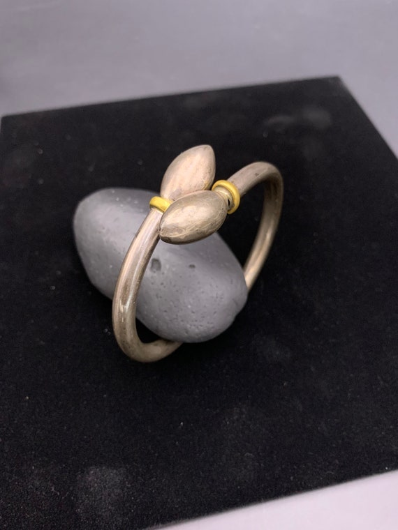 Two Tone Hinged Bangle Bracelet With Sterling Sil… - image 7