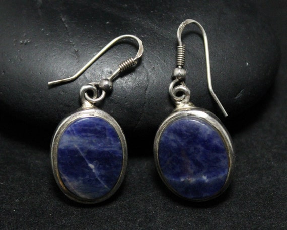Sterling Silver Mid Century Oval Sodalite Earring… - image 2