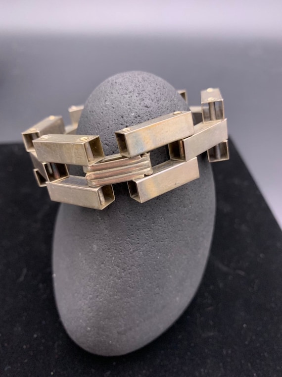 Well made sterling silver rectangular link bracel… - image 1