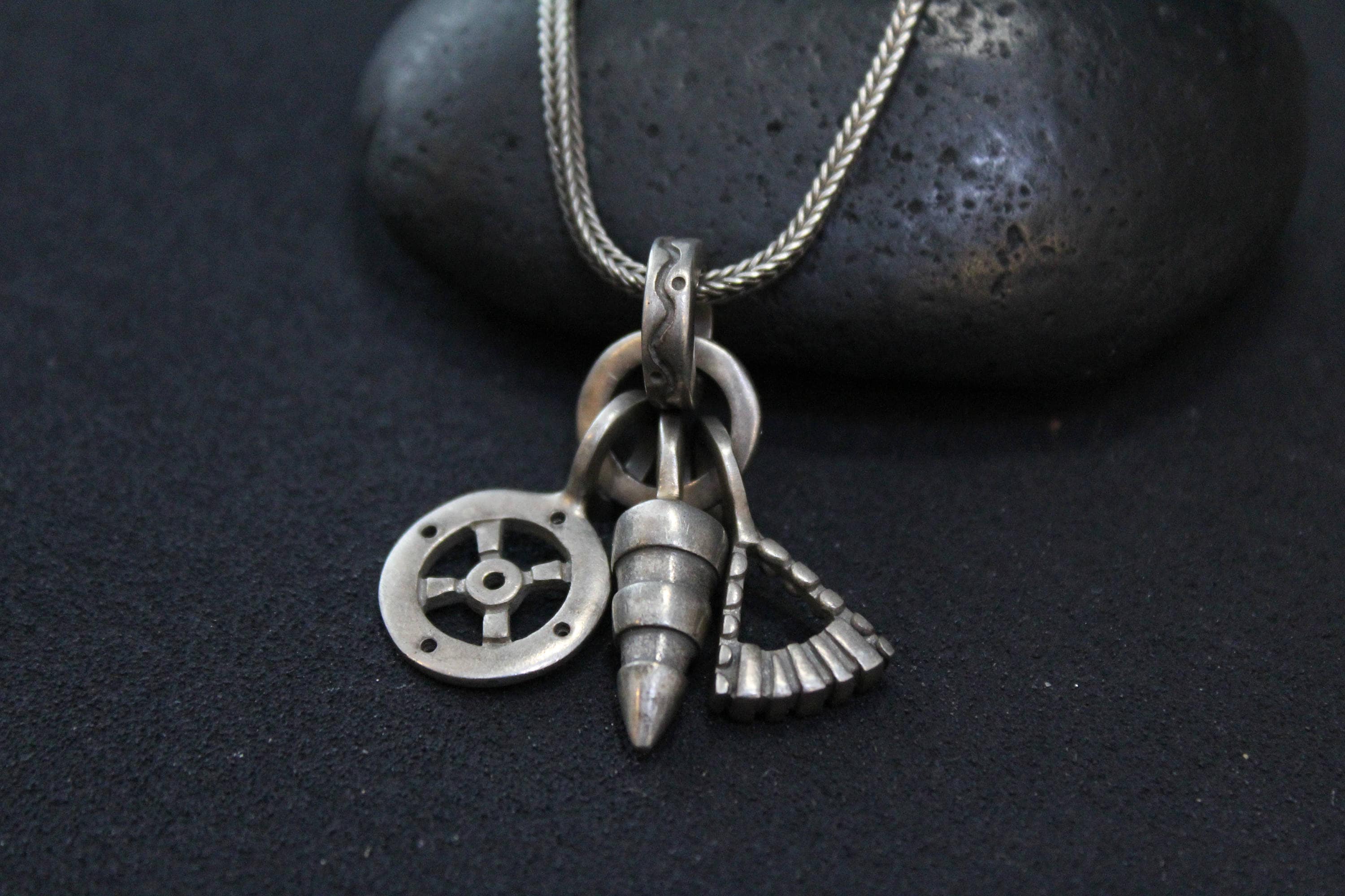 Unique Sterling Silver Long Industrial Necklace, Industrial Sterling