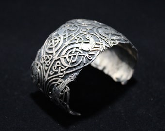 Designer Large Oxidized Sterling Open Cuff Bracelet, Wide Highlander Sterling Silver Lizard Design