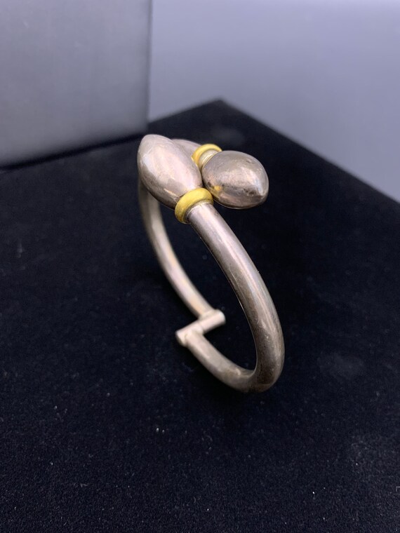 Two Tone Hinged Bangle Bracelet With Sterling Sil… - image 5