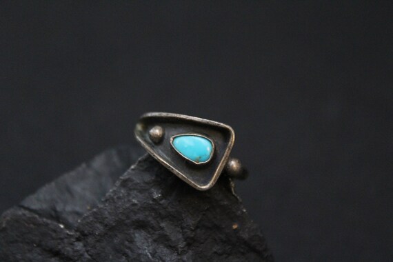Sterling Silver Old Pawn Turquoise Shadowbox Ring,