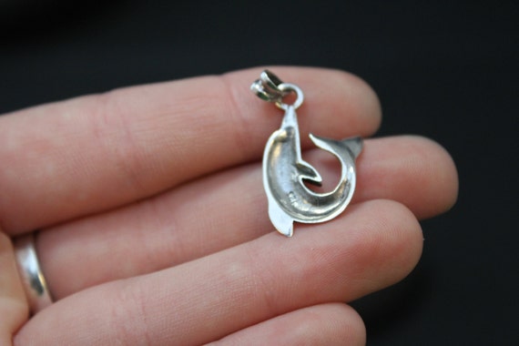 Sterling Silver Swimming Dolphin Pendant, Dolphin… - image 3