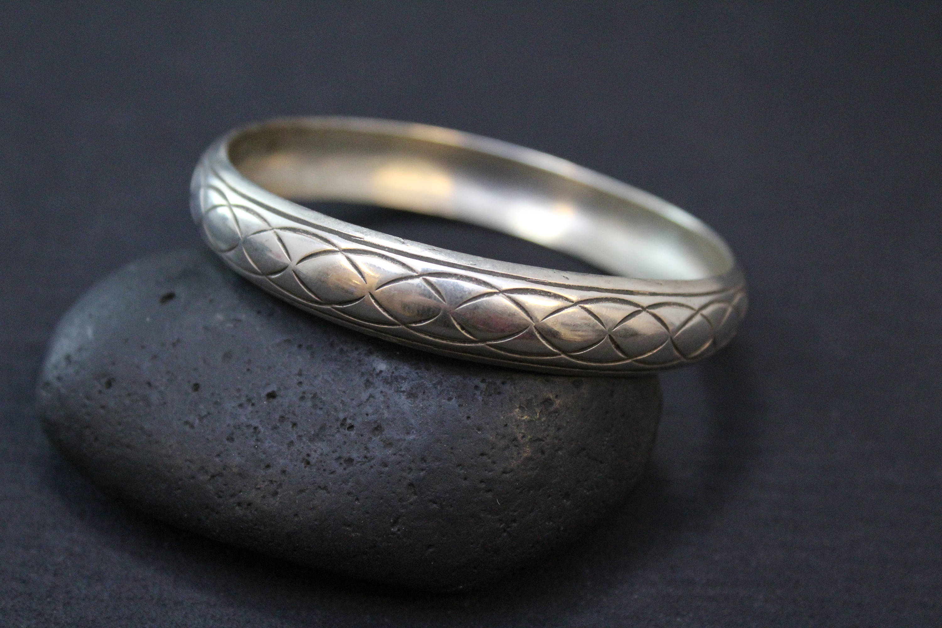 Sterling Silver Native American Stamped Bangle Bracelet, Sterling