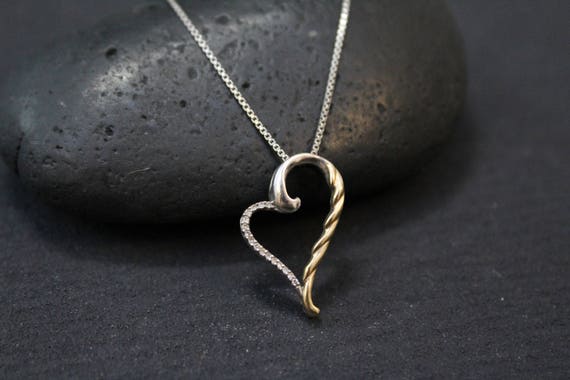 Sterling Silver Open Heart Necklace with Gold and