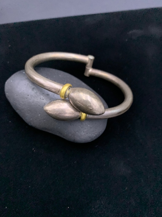 Two Tone Hinged Bangle Bracelet With Sterling Sil… - image 1