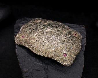 Vintage Crumrine Jewelers Rare Belt Buckle, VTG Engraved 22k Gold On Sterling Silver Cowboy Western Belt Buckle, Gold Vermeil Buckle