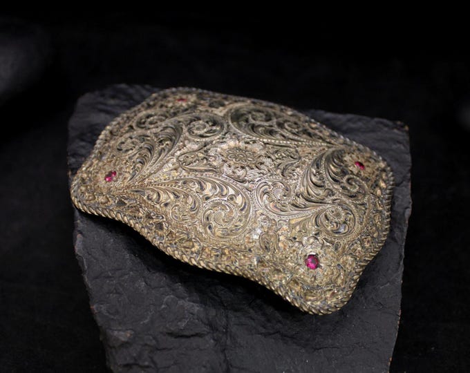 Vintage Crumrine Jewelers Rare Belt Buckle, VTG Engraved 22k Gold On Sterling Silver Cowboy Western Belt Buckle, Gold Vermeil Buckle