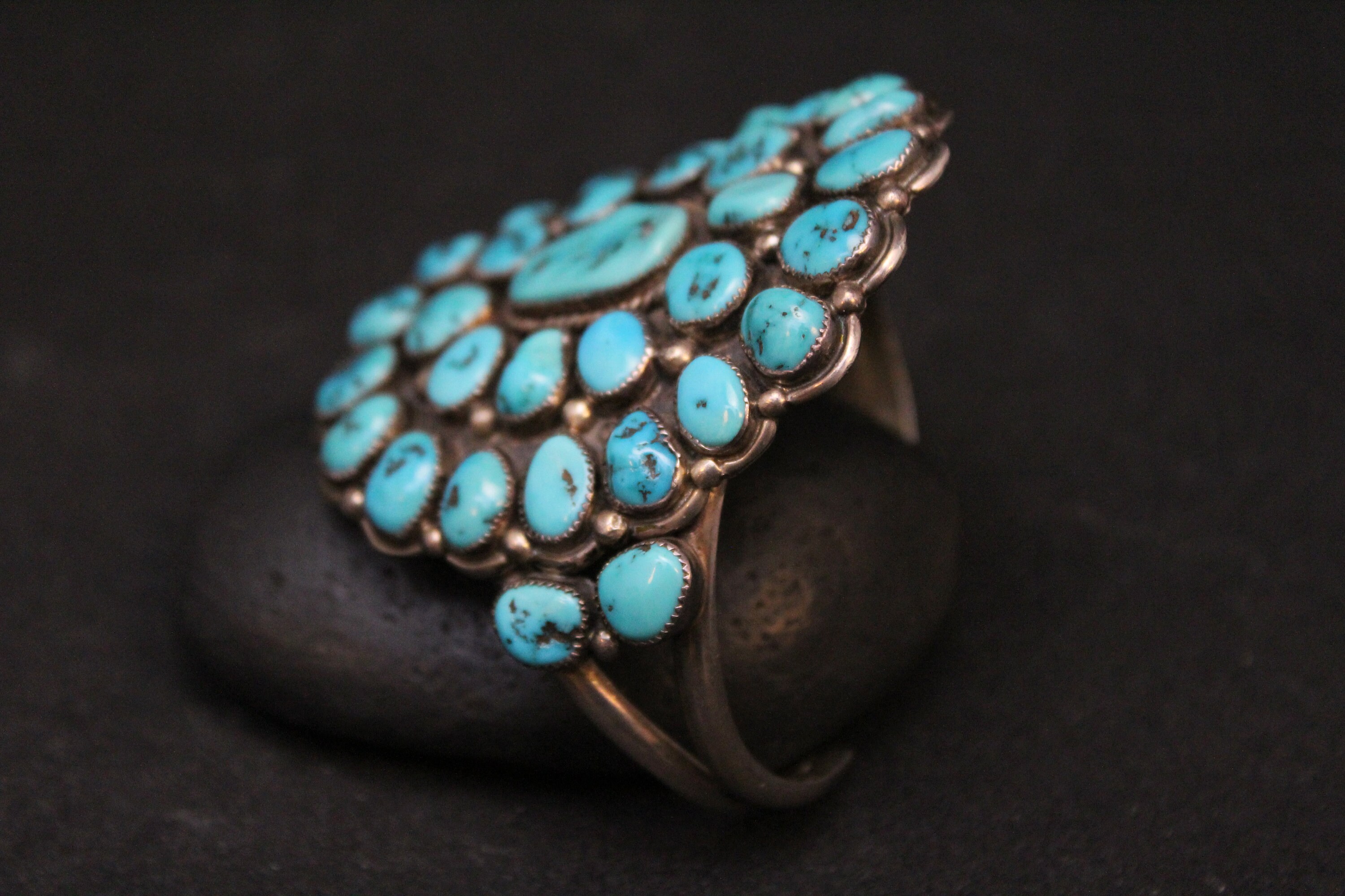 Sterling Silver Old Pawn Native American Navajo Turquoise Cluster Cuff ...