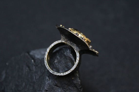 Oxidized Sterling Silver Statement Ring with CZ a… - image 4