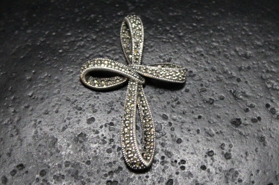 Sterling Silver Marcasite Cross Pendant, Marcasit… - image 6