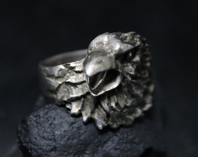 Sterling Silver 3D Eagle Ring Size 12, Eagle Biker Ring, Biker Jewelry, Sterling Eagle Ring, Men's Sterling Ring, Bird Ring