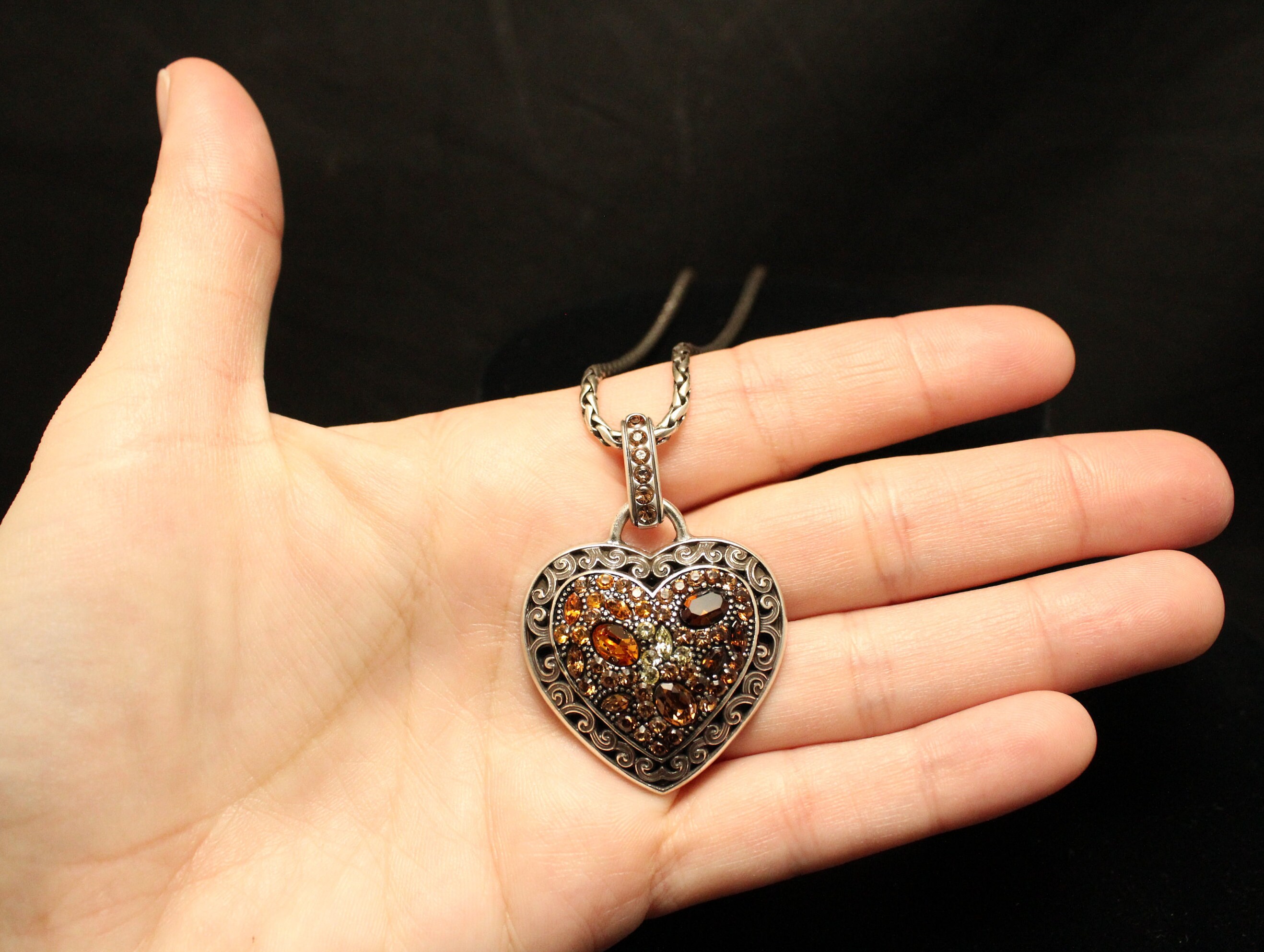 Vintage Brighton Orange MultiStone Heart Pendant, All You Need Is Love