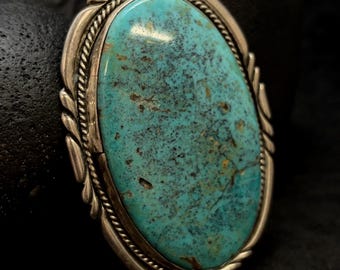 Vintage Sterling Silver Blue/Green Stone Pendant, VTG 925 Southwestern Charm, Antique Large Oval Cabochon Silver Statement Pendant
