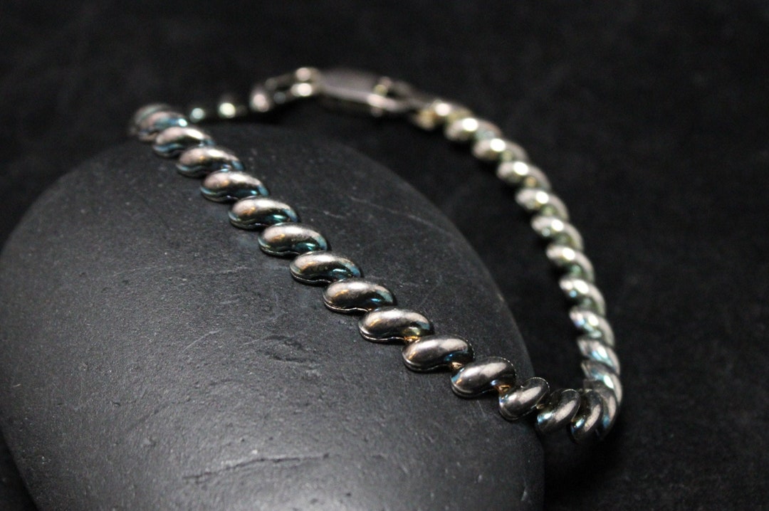 Vintage Sterling Silver Patina San Marcos Link Bracelet Made in Italy 7
