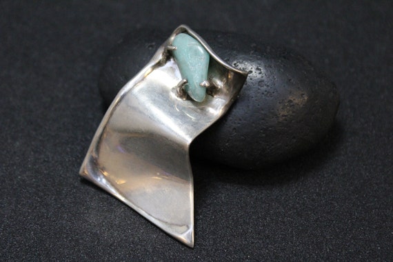 Sterling Silver Modernist Tove Gemstone Brooch, Sterling Modernist Pin, Unique Sterling Silver Abstract Brooch, Modernist Sterling Jewelry