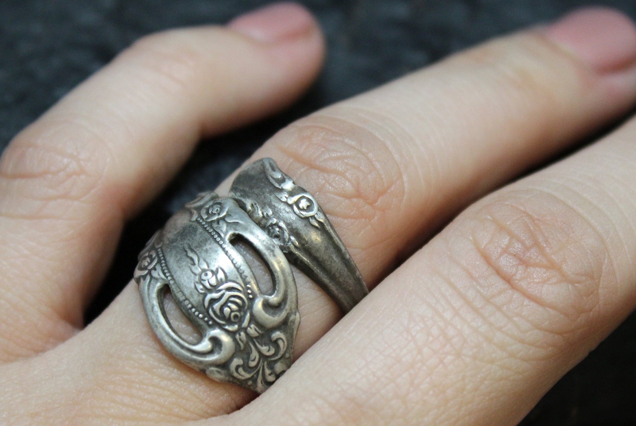 Vintage Bent Spoon Ring, Bent Spoon Sterling Silver Ring, Silverware