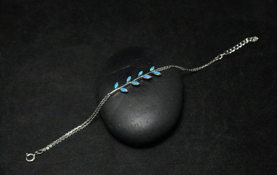 Sterling Silver Dainty Opal Leaf Chain Bracelet W… - image 4