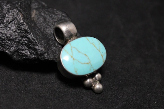 Sterling Silver Turquoise Taxco Pendant, Sterling Boho Turquoise Jewelry, Taxco Jewelry, Sterling Turquoise Pendant, Vintage Sterling Taxco