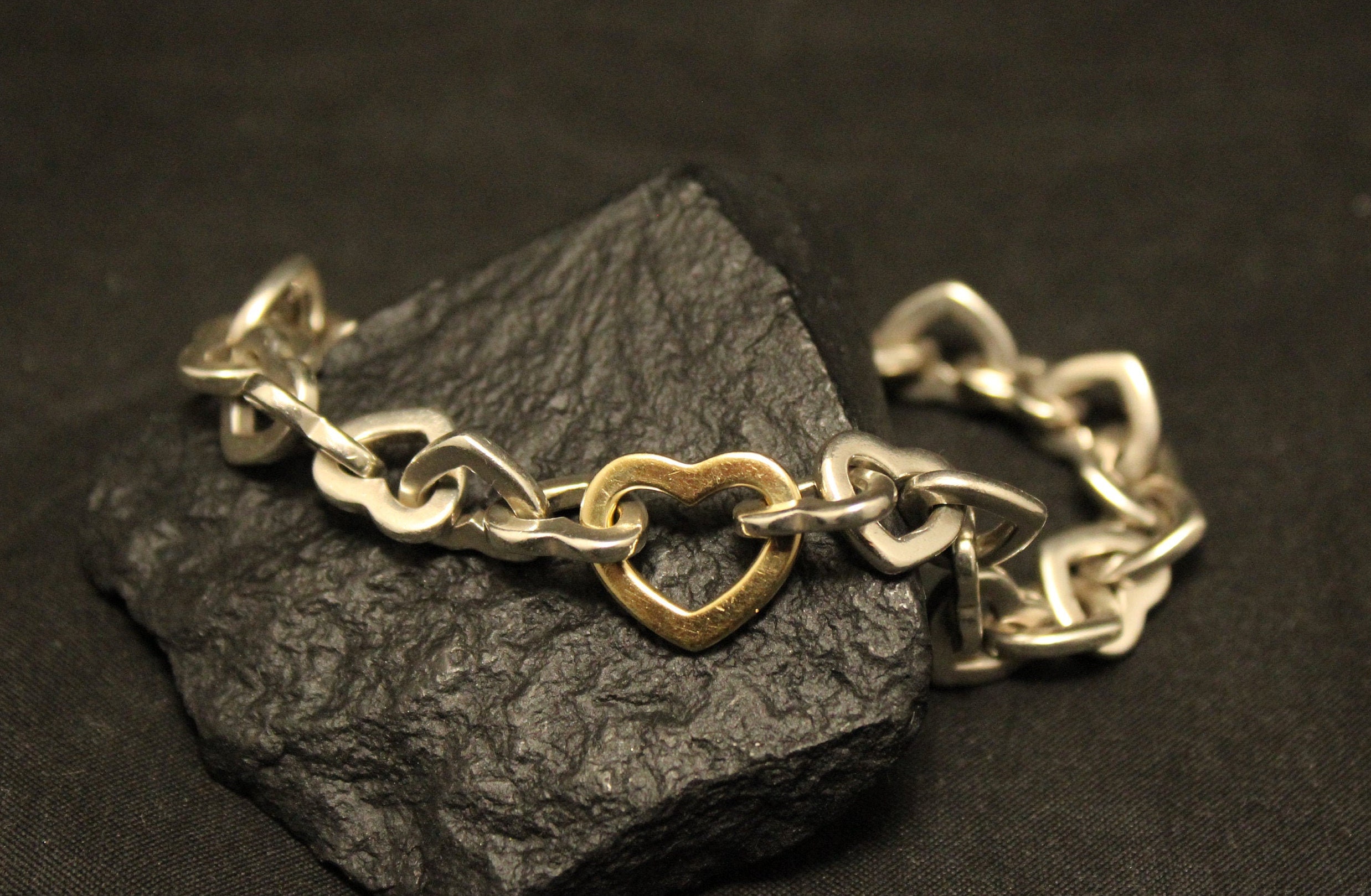 Reserved for Julie M: Tiffany & Co. Open Heart Link Bracelet, Silver and  18K Yellow Gold Heart Bracelet, Hidden Clasp Bracelet