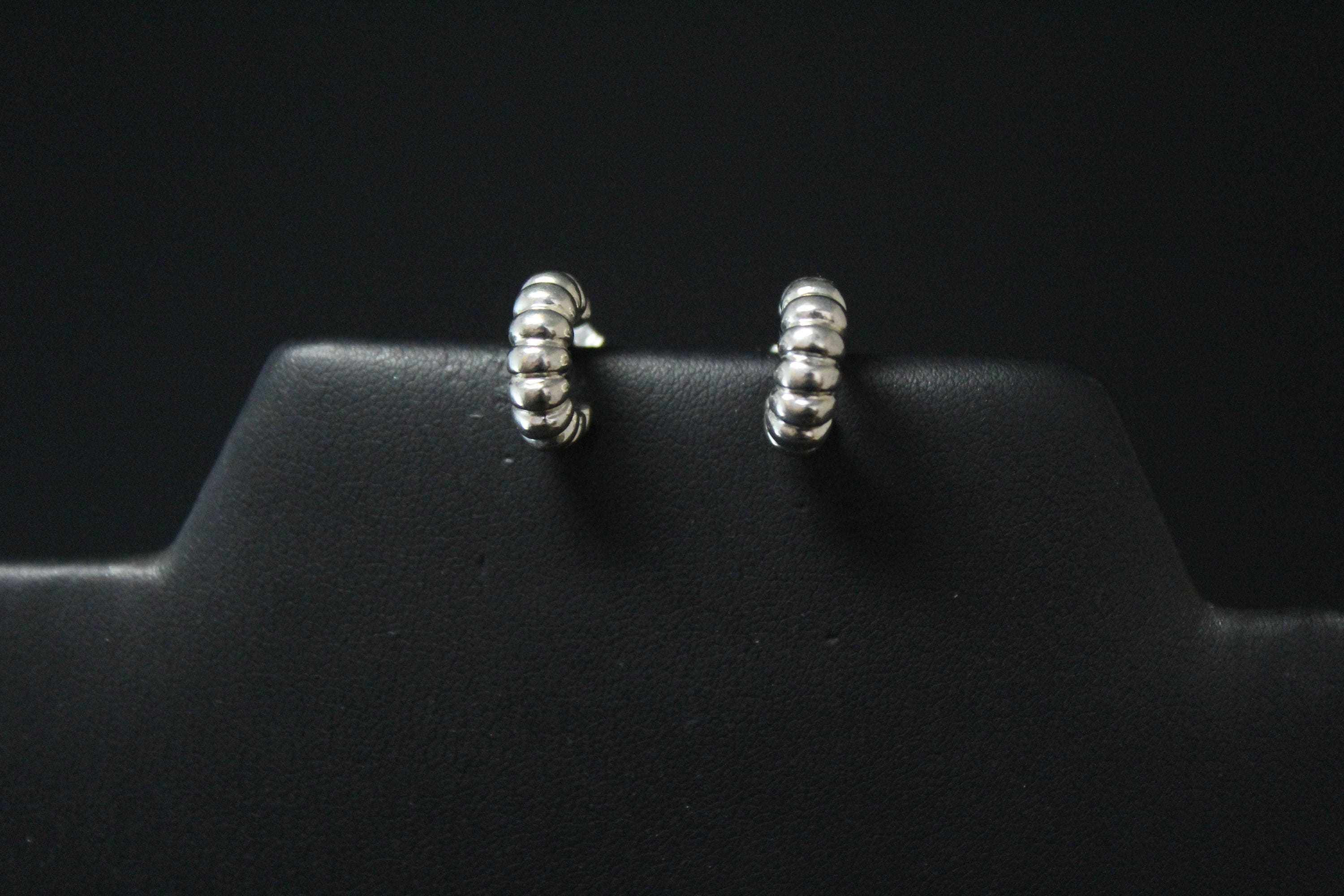 Sterling Silver Ribbed Hoop Earrings, Half Hoop Earrings, Sterling Half ...