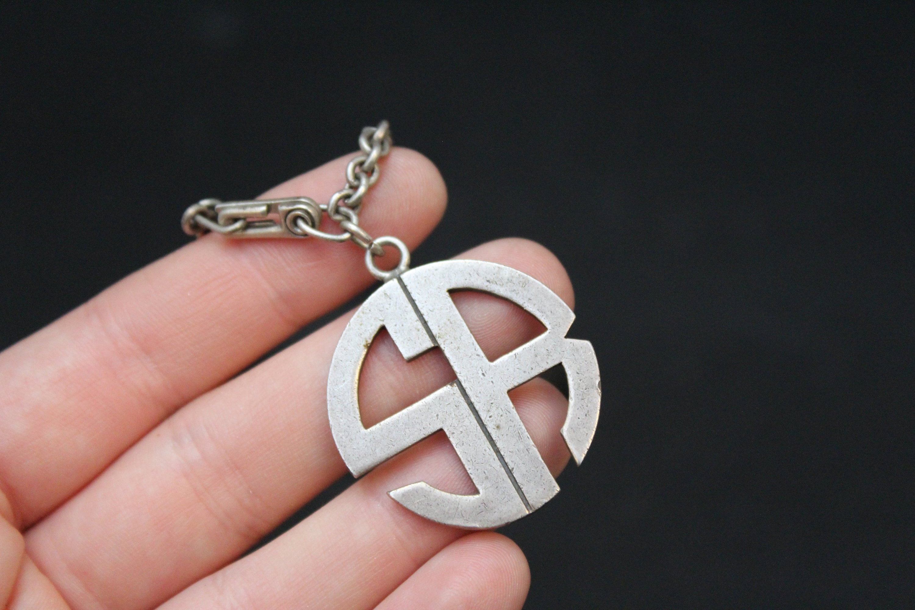 Sterling Silver Signed ALLAN ADLER Initial Keychain, Mid Century Keychain, SR Initial, Allan