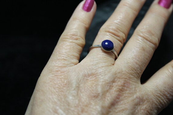 Sterling Silver Lapis Ring, Dainty Sterling Silver Lapis Ring, Lapis Lazuli Stacker Sterling Silver Ring, Minimalist Lapis Lazuli Ring View 5