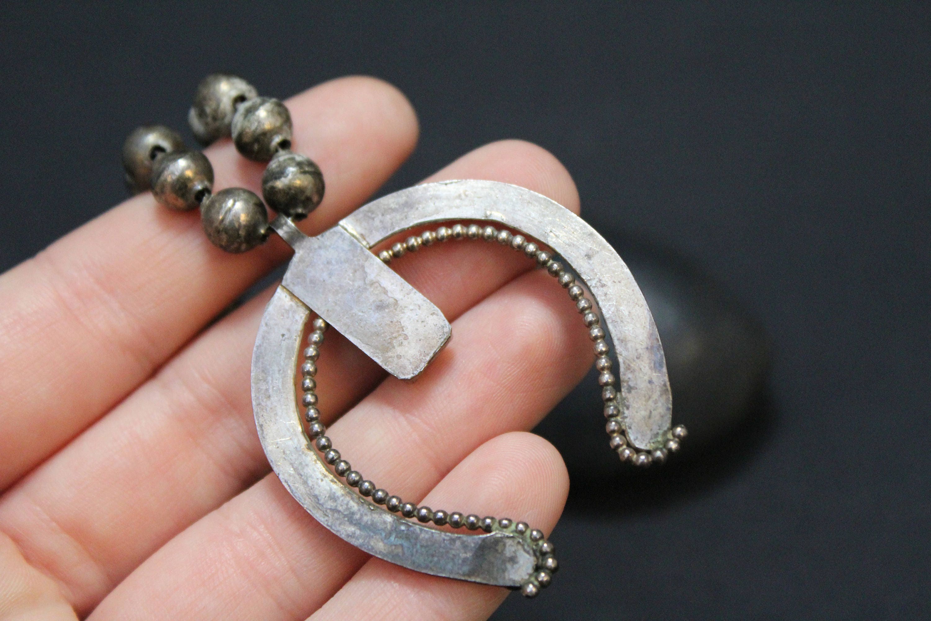 Old Pawn Turquoise Naja Necklace, Old Pawn Sterling Naja, Native American Turquoise Necklace