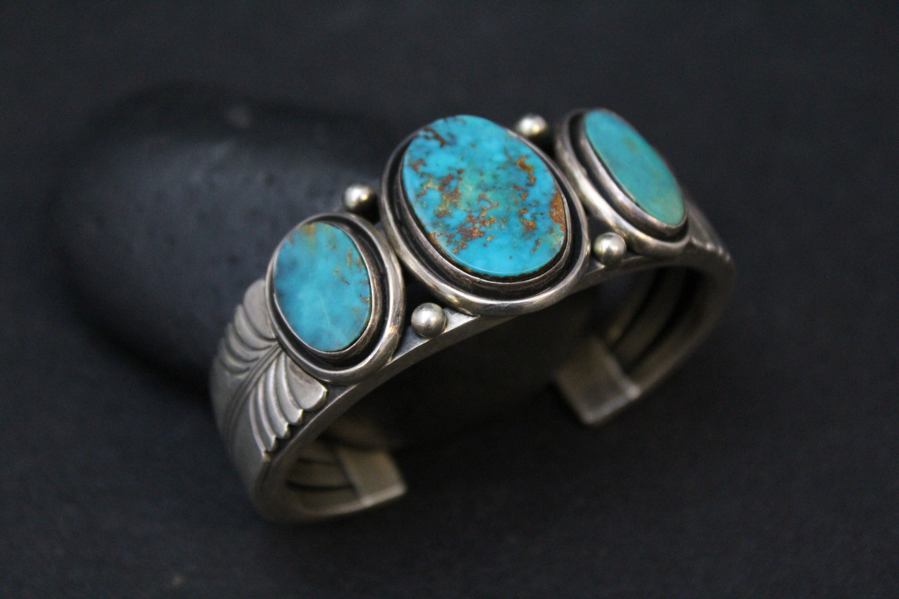 Sterling Silver Native American Old Pawn Cuff Bracelet, Large Turquoise