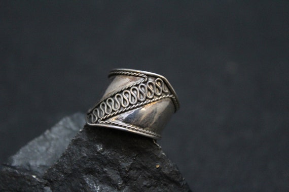 Sterling Silver Cigar Band Ring, Wide Sterling Band, Wide Silver Band Ring, Sterling Boho Band Ring, Wide Sterling Ring, Sterling Rope Ring