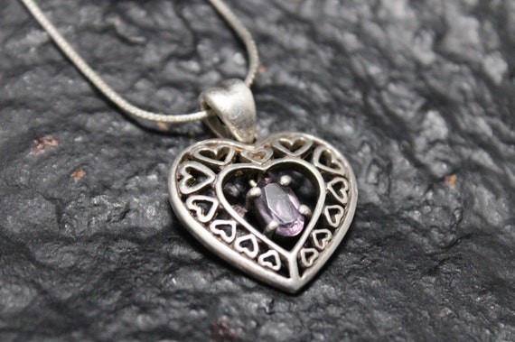 Sterling Silver Amethyst Oval Open Heart Necklace… - image 4