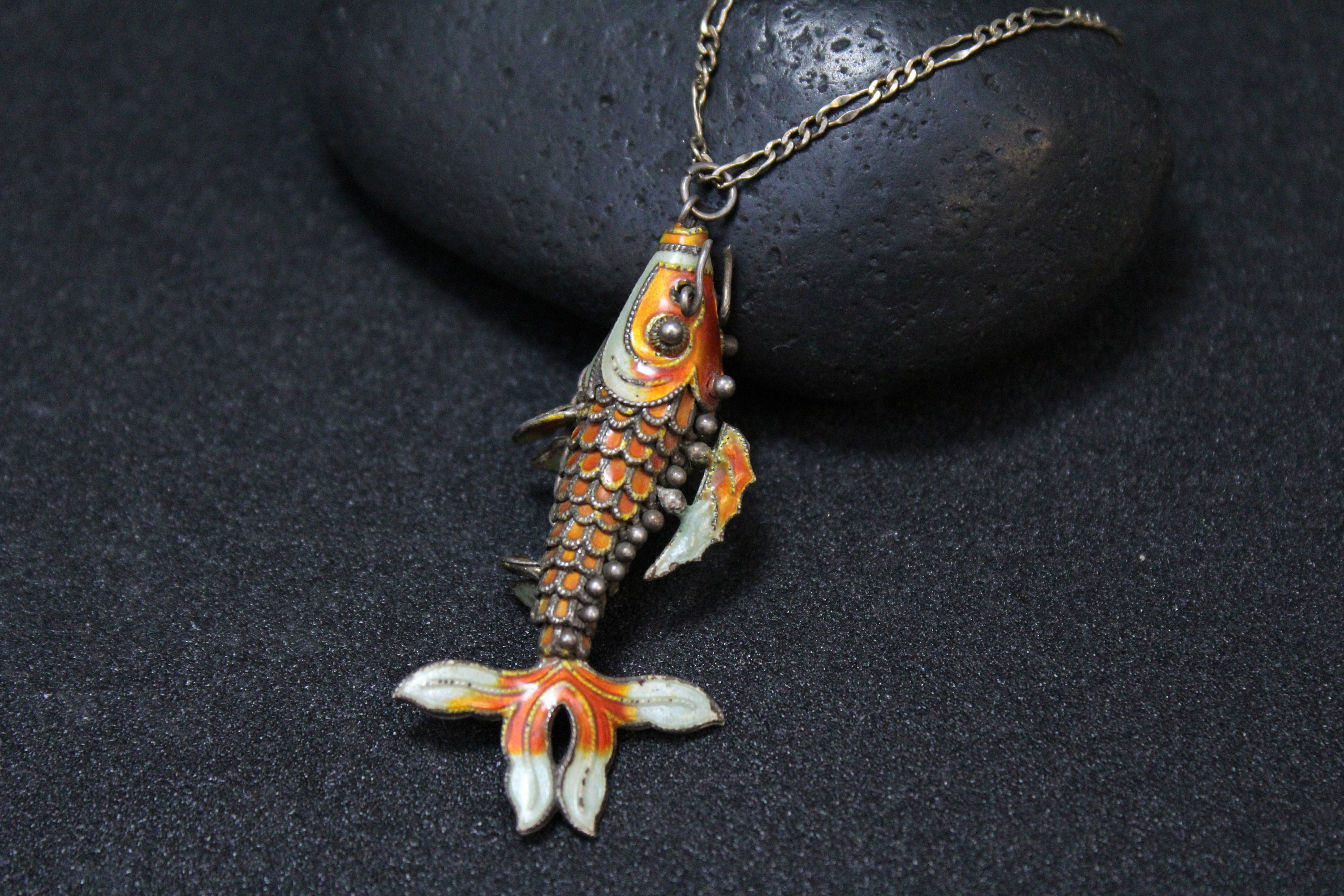 Vintage Chinese Enamel Articulated Koi Fish Pendant Necklace Gilt - Ruby  Lane