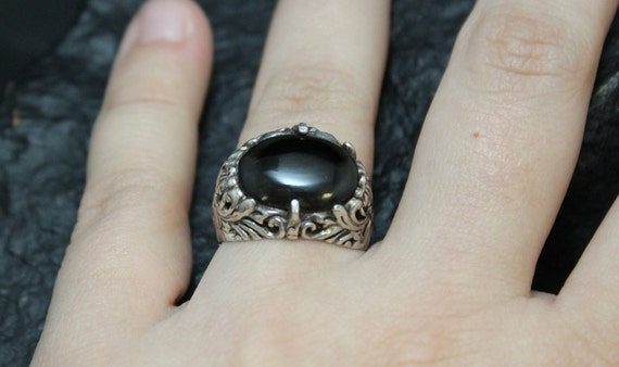 Sterling Silver Floral Cut Out Onyx Ring, Sterlin… - image 6