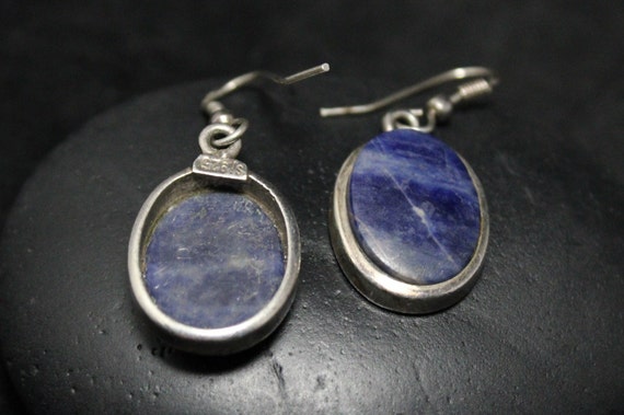 Sterling Silver Mid Century Oval Sodalite Earring… - image 4