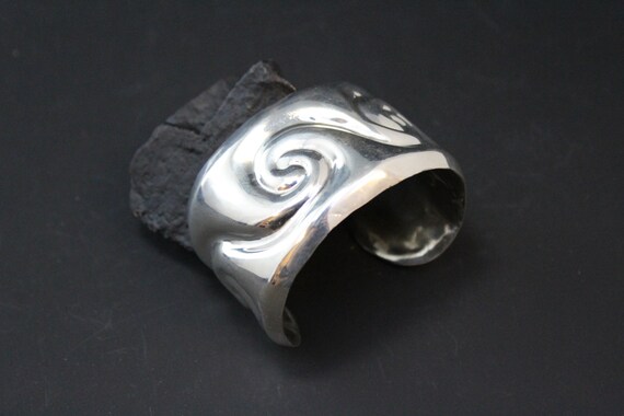 Sterling Silver Wide Taxco Mexican Swirl Cuff Bracelet View 2