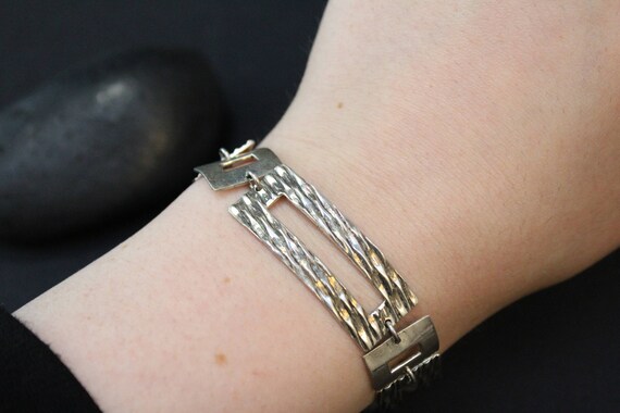 Sterling Silver Textured Rectangle Link Bracelet,… - image 5