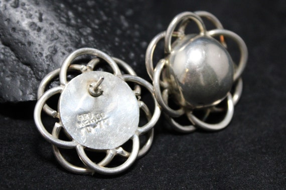 Sterling Silver Taxco Domed Flower Earrings, Ster… - image 2