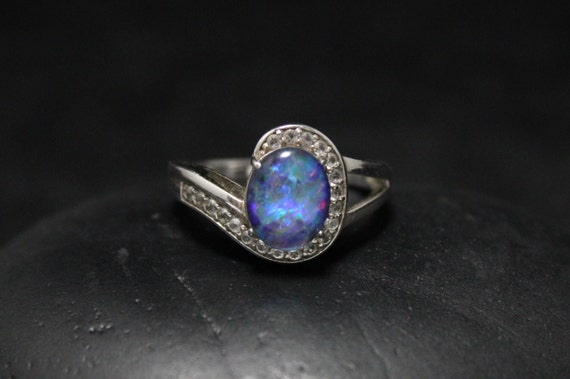 Sterling Silver Opal Triplet and CZ Accented Halo… - image 2