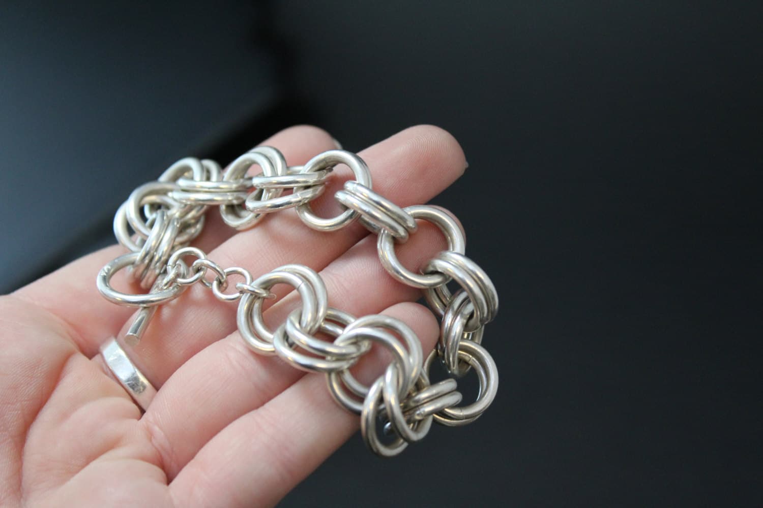 Large Sterling Silver Rolo Double Link Bracelet with Toggle Clasp