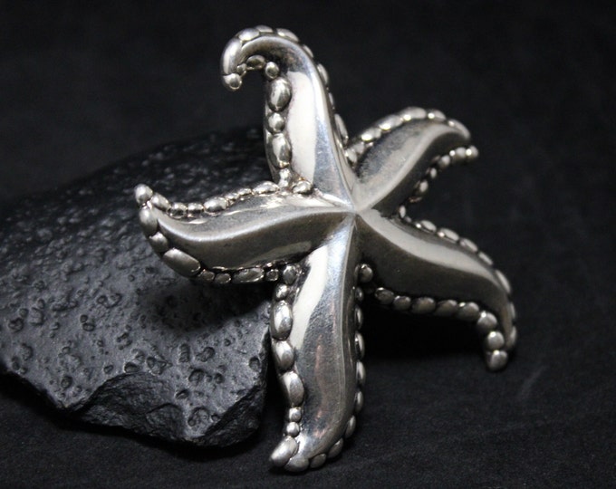 Large Sterling Silver Starfish Brooch Pendant, Sea Life Brooch Pendant, Ocean Animals Jewelry, Starfish Pin, Large Sterling Star Brooch