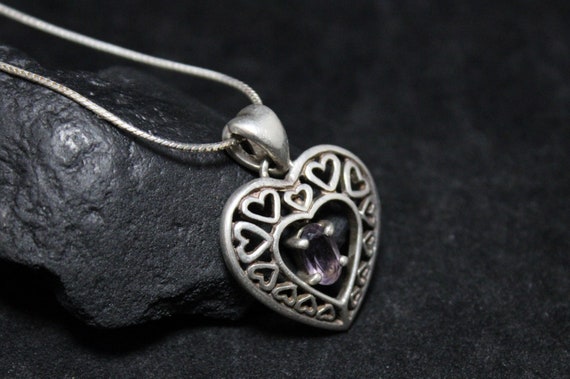 Sterling Silver Amethyst Oval Open Heart Necklace… - image 1