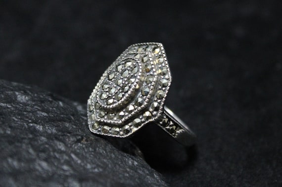 Sterling Silver Marcasite Art Deco Ring Size 7, A… - image 1