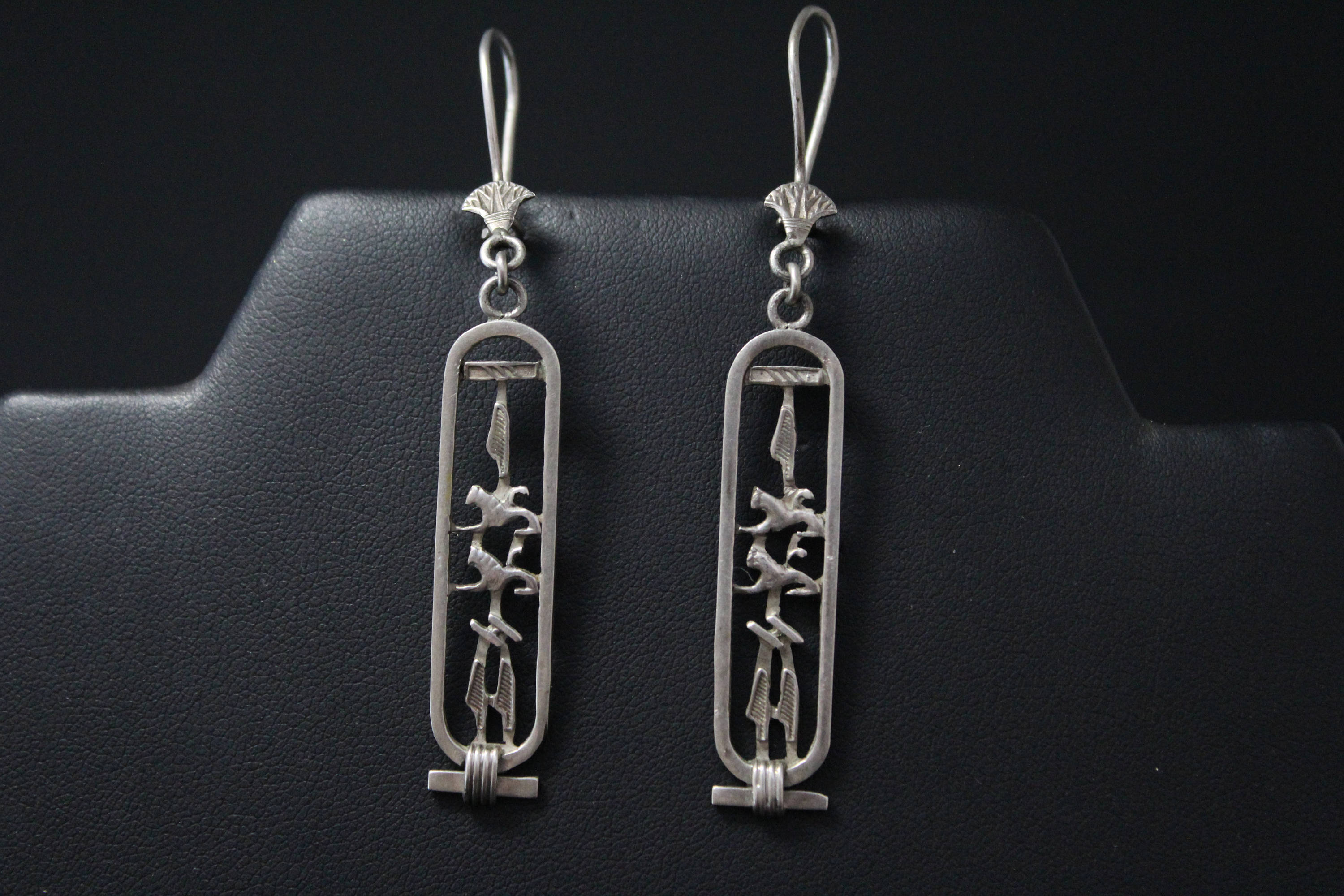 Sterling Silver Egyptian Hieroglyphics Dangle Earrings, Sterling Silver
