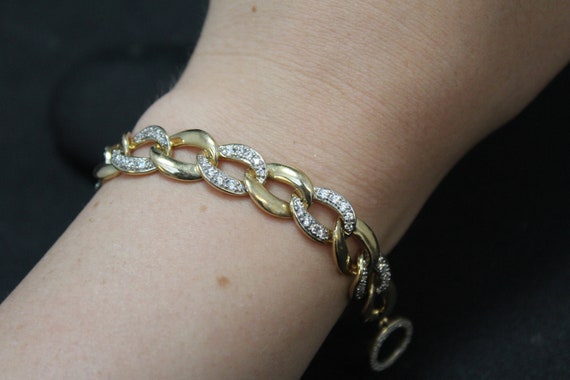 Sterling Silver Yellow Gold Overlay CZ Curb Link … - image 5